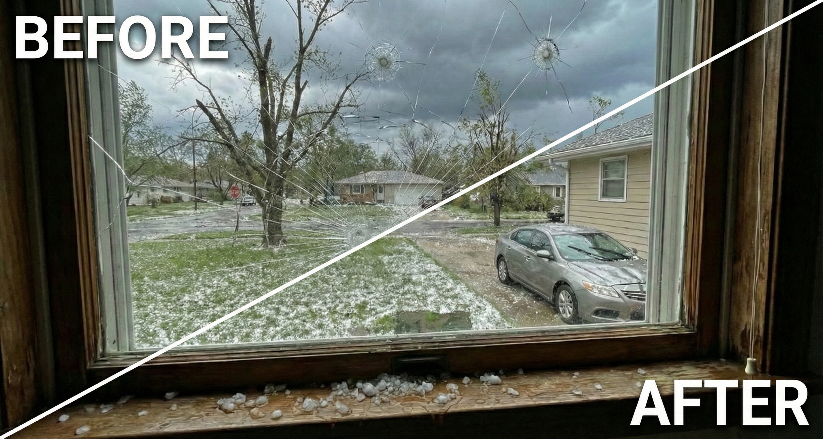 Hail damage window repair and replacement